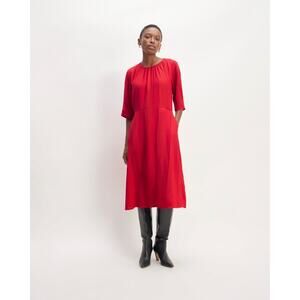 Everlane The City Stripe Ruched Midi Dress Haute Red Womens Size 14 Elegant